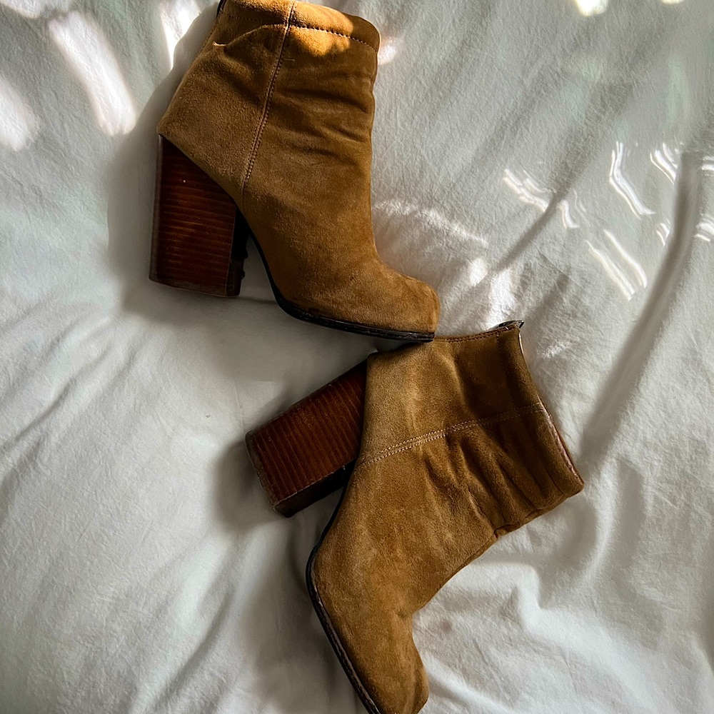 Jeffrey Campbell Rumble Block Heeled Suede Booties (Taupe)